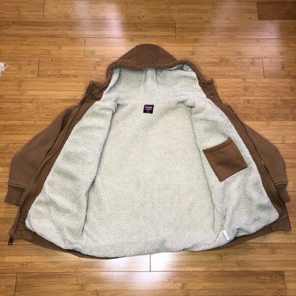 Wrangler Tan M/L Sherpa lined Hoodie w/ Marigold Patch warm outdoors - Picture 6 of 8